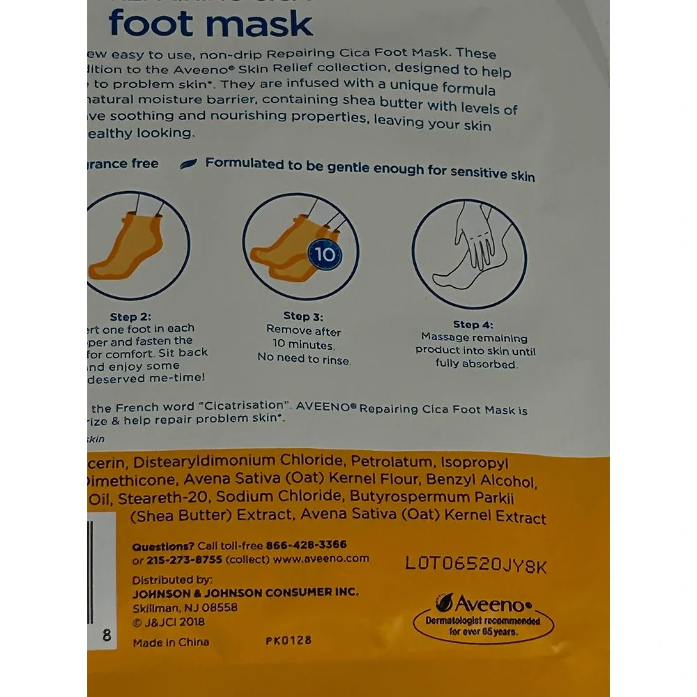 Aveeno Repairing Cica Foot Mask lot of 2 Prebiotic Oat Shea Butter 1 Pair each